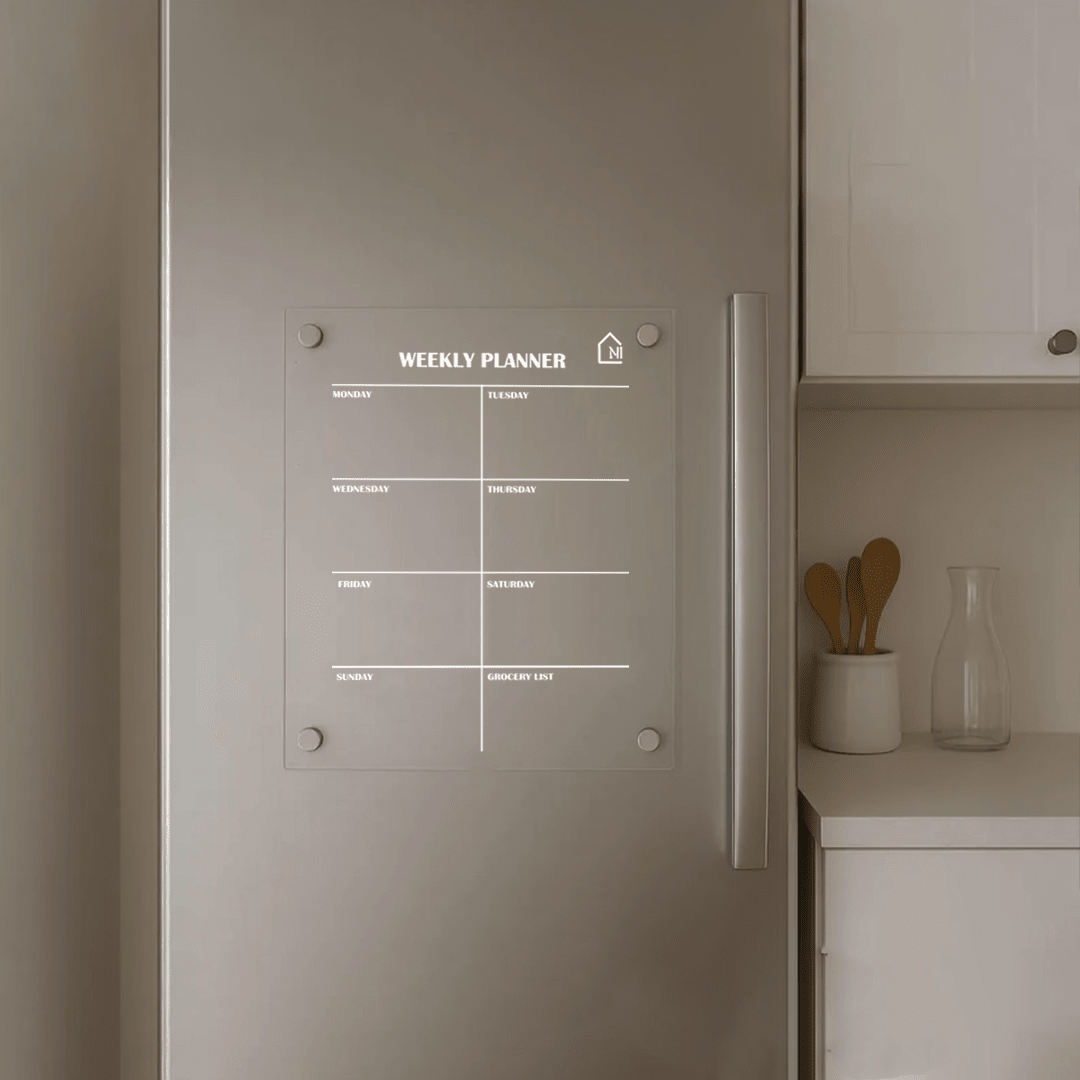 Premium Acrylic Weekly Fridge Planner & Grocery List Board - Memories InsiteWEEKLY FRIDGE PLANNER WITH GROCERY LIST 1